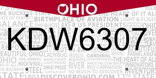 KDW6307 Ohio License Plate