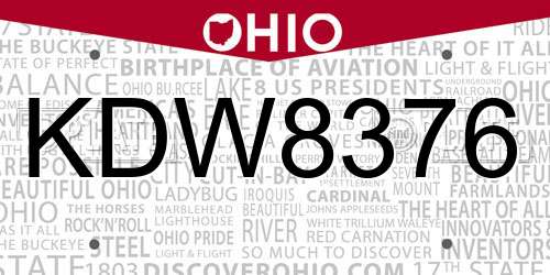KDW8376 Ohio License Plate