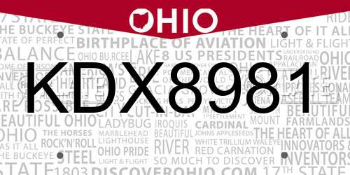 KDX8981 Ohio License Plate