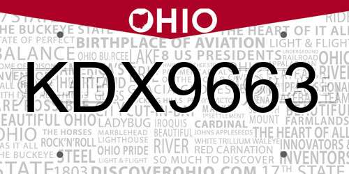 KDX9663 Ohio License Plate