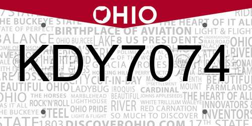 KDY7074 Ohio License Plate