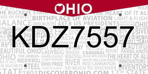 KDZ7557 Ohio License Plate