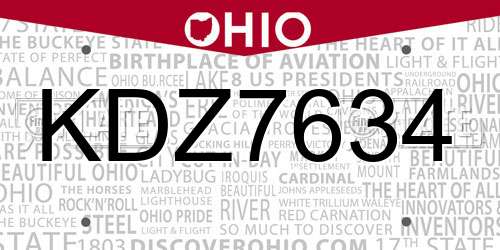 KDZ7634 Ohio License Plate