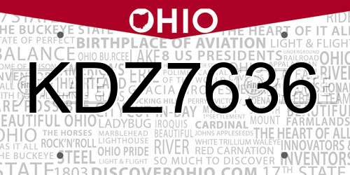 KDZ7636 Ohio License Plate