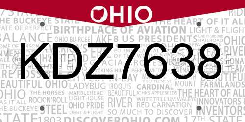 KDZ7638 Ohio License Plate