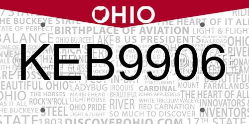 KEB9906 Ohio License Plate