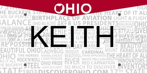 KEITH Ohio License Plate