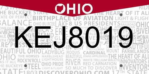 KEJ8019 Ohio License Plate