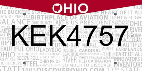 KEK4757 Ohio License Plate