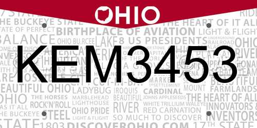 KEM3453 Ohio License Plate