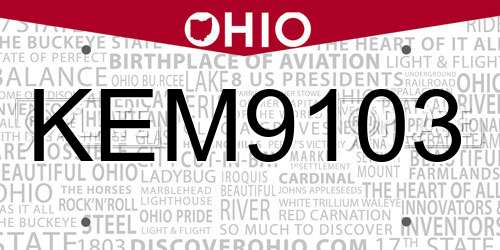 KEM9103 Ohio License Plate