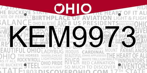 KEM9973 Ohio License Plate
