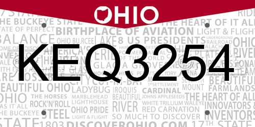 KEQ3254 Ohio License Plate