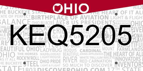 KEQ5205 Ohio License Plate