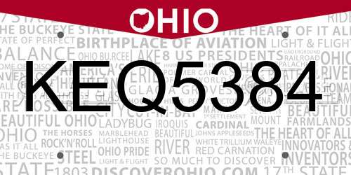 KEQ5384 Ohio License Plate