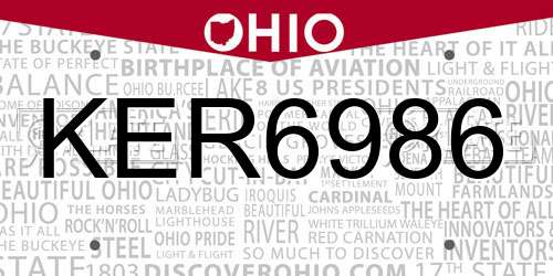 KER6986 Ohio License Plate