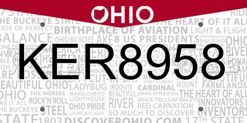 KER8958 Ohio License Plate