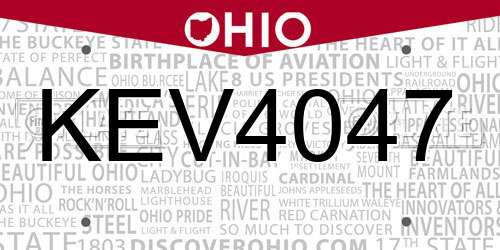 KEV4047 Ohio License Plate