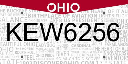 KEW6256 Ohio License Plate