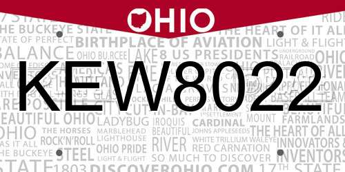KEW8022 Ohio License Plate
