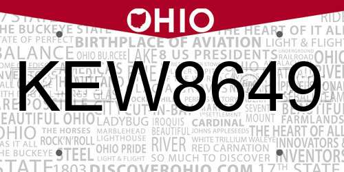 KEW8649 Ohio License Plate