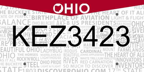 KEZ3423 Ohio License Plate