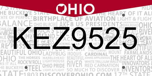 KEZ9525 Ohio License Plate