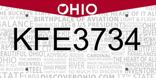KFE3734 Ohio License Plate