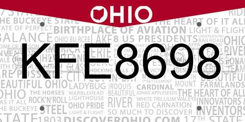 KFE8698 Ohio License Plate