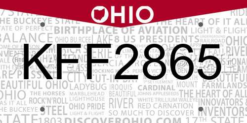KFF2865 Ohio License Plate