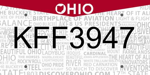 KFF3947 Ohio License Plate