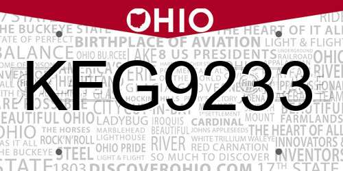 KFG9233 Ohio License Plate