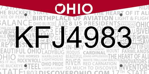 KFJ4983 Ohio License Plate
