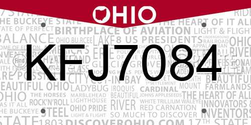 KFJ7084 Ohio License Plate