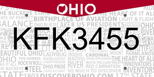 KFK3455 Ohio License Plate
