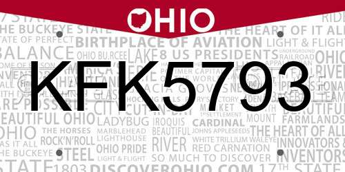 KFK5793 Ohio License Plate