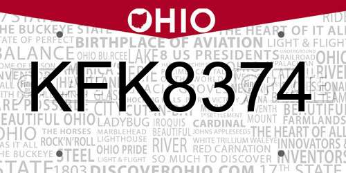 KFK8374 Ohio License Plate