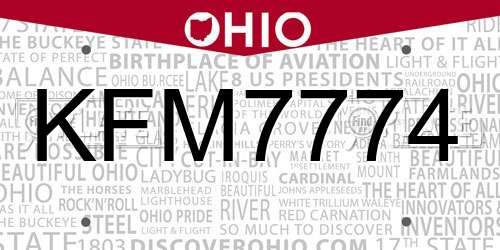 KFM7774 Ohio License Plate