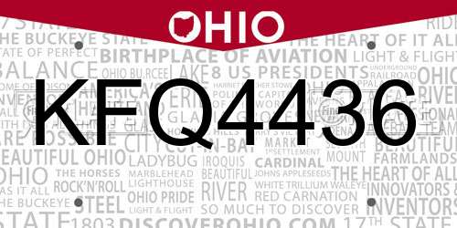 KFQ4436 Ohio License Plate