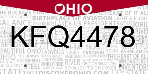 KFQ4478 Ohio License Plate