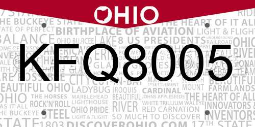 KFQ8005 Ohio License Plate