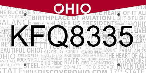 KFQ8335 Ohio License Plate