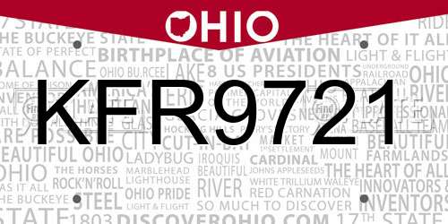 KFR9721 Ohio License Plate