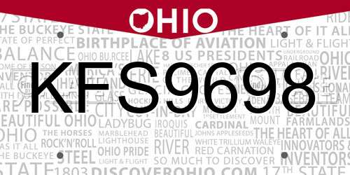 KFS9698 Ohio License Plate
