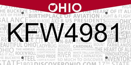 KFW4981 Ohio License Plate