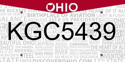 KGC5439 Ohio License Plate