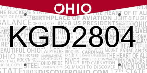 KGD2804 Ohio License Plate