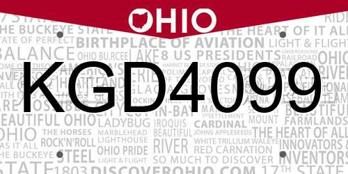 KGD4099 Ohio License Plate