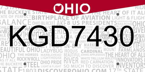 KGD7430 Ohio License Plate