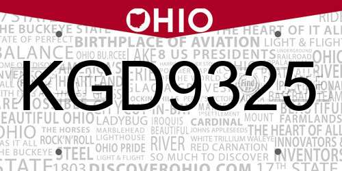 KGD9325 Ohio License Plate